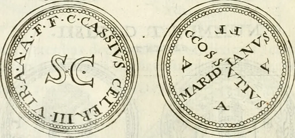 An illustration from Veterum Romanorum Religio castrametatio, disciplina militaris ut & balneae ex antiquis numismatibus & lapidibus demonstrata, 1686, leaf 119