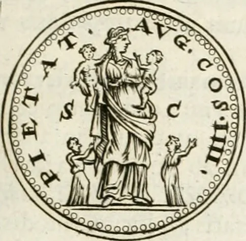 An illustration from Veterum Romanorum Religio castrametatio, disciplina militaris ut & balneae ex antiquis numismatibus & lapidibus demonstrata, 1686, leaf 126