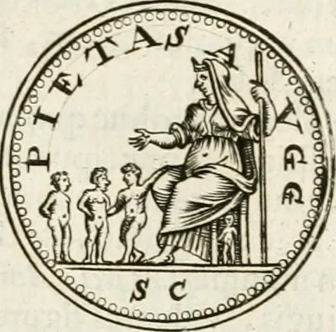 An illustration from Veterum Romanorum Religio castrametatio, disciplina militaris ut & balneae ex antiquis numismatibus & lapidibus demonstrata, 1686, leaf 126