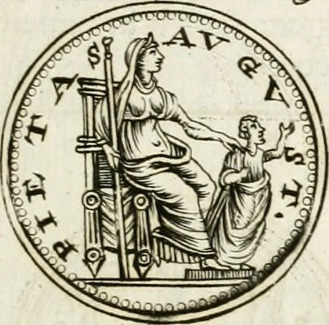 An illustration from Veterum Romanorum Religio castrametatio, disciplina militaris ut & balneae ex antiquis numismatibus & lapidibus demonstrata, 1686, leaf 126
