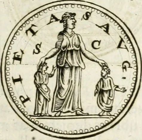 An illustration from Veterum Romanorum Religio castrametatio, disciplina militaris ut & balneae ex antiquis numismatibus & lapidibus demonstrata, 1686, leaf 126