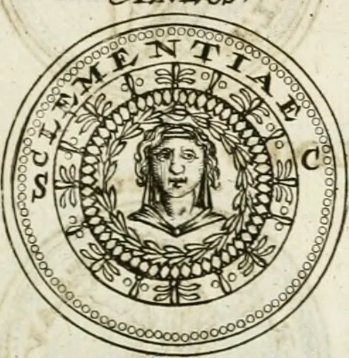 An illustration from Veterum Romanorum Religio castrametatio, disciplina militaris ut & balneae ex antiquis numismatibus & lapidibus demonstrata, 1686, leaf 128