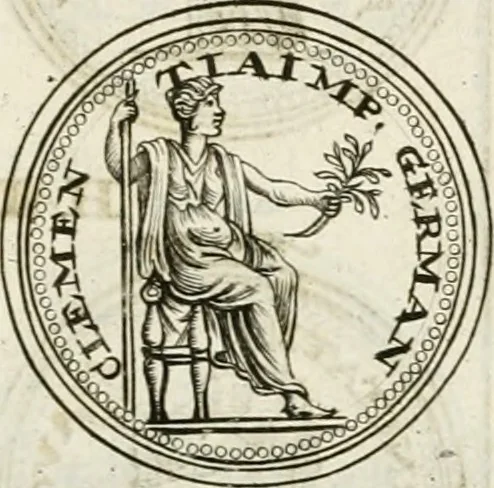 An illustration from Veterum Romanorum Religio castrametatio, disciplina militaris ut & balneae ex antiquis numismatibus & lapidibus demonstrata, 1686, leaf 128