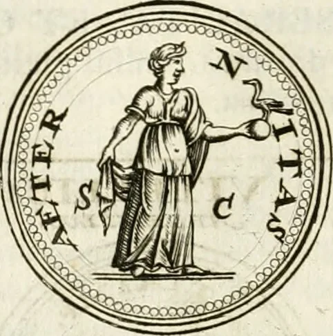 An illustration from Veterum Romanorum Religio castrametatio, disciplina militaris ut & balneae ex antiquis numismatibus & lapidibus demonstrata, 1686, leaf 129