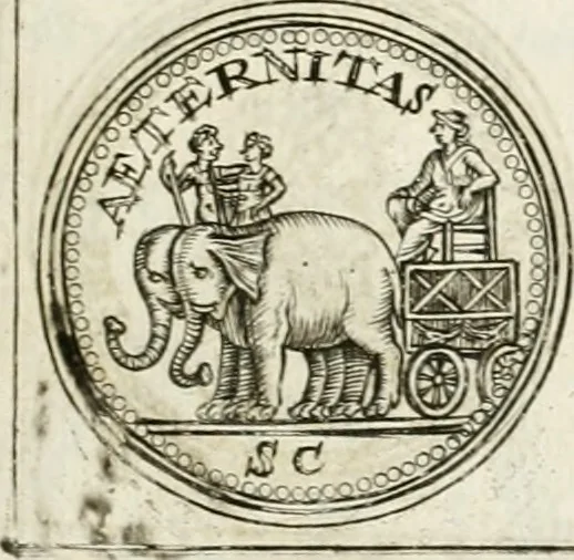 An illustration from Veterum Romanorum Religio castrametatio, disciplina militaris ut & balneae ex antiquis numismatibus & lapidibus demonstrata, 1686, leaf 130