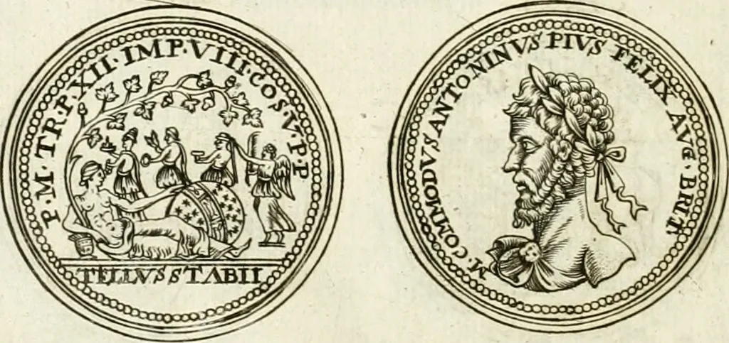 An illustration from Veterum Romanorum Religio castrametatio, disciplina militaris ut & balneae ex antiquis numismatibus & lapidibus demonstrata, 1686, leaf 131