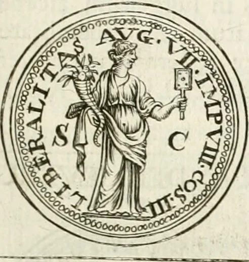 An illustration from Veterum Romanorum Religio castrametatio, disciplina militaris ut & balneae ex antiquis numismatibus & lapidibus demonstrata, 1686, leaf 140