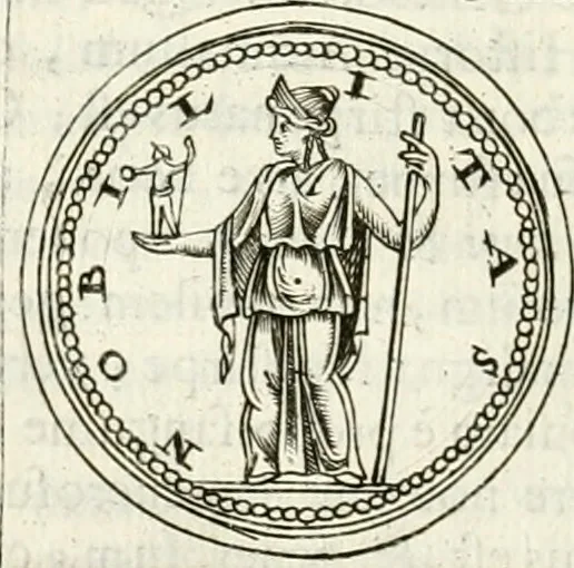 An illustration from Veterum Romanorum Religio castrametatio, disciplina militaris ut & balneae ex antiquis numismatibus & lapidibus demonstrata, 1686, leaf 147