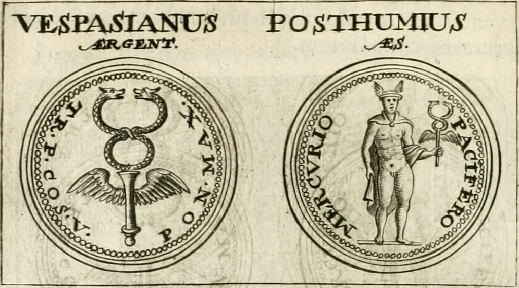 An illustration from Veterum Romanorum Religio castrametatio, disciplina militaris ut & balneae ex antiquis numismatibus & lapidibus demonstrata, 1686, leaf 153