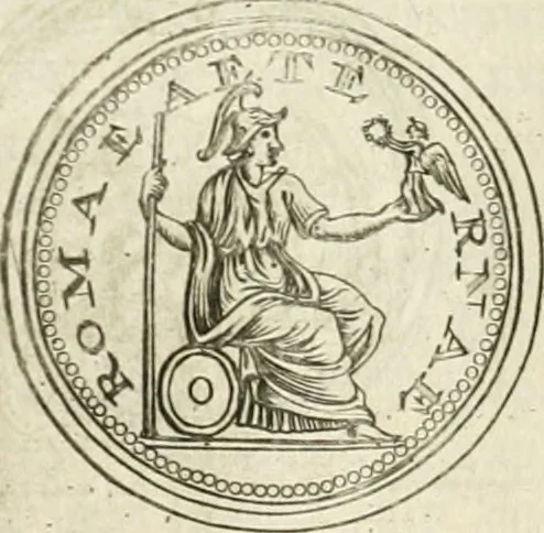 An illustration from Veterum Romanorum Religio castrametatio, disciplina militaris ut & balneae ex antiquis numismatibus & lapidibus demonstrata, 1686, leaf 159