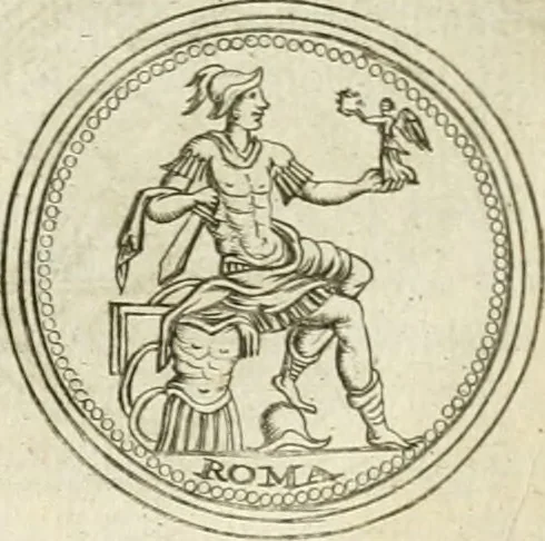 An illustration from Veterum Romanorum Religio castrametatio, disciplina militaris ut & balneae ex antiquis numismatibus & lapidibus demonstrata, 1686, leaf 159
