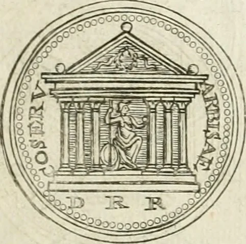 An illustration from Veterum Romanorum Religio castrametatio, disciplina militaris ut & balneae ex antiquis numismatibus & lapidibus demonstrata, 1686, leaf 160