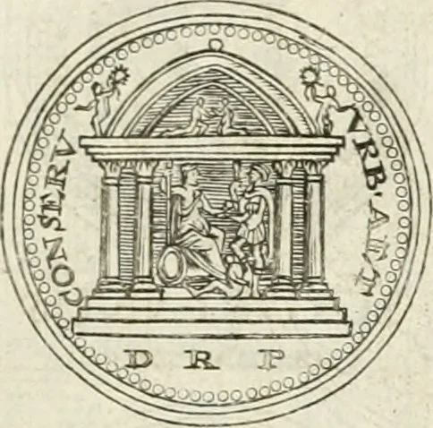 An illustration from Veterum Romanorum Religio castrametatio, disciplina militaris ut & balneae ex antiquis numismatibus & lapidibus demonstrata, 1686, leaf 160