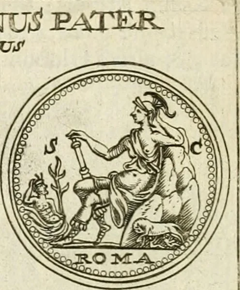 An illustration from Veterum Romanorum Religio castrametatio, disciplina militaris ut & balneae ex antiquis numismatibus & lapidibus demonstrata, 1686, leaf 161