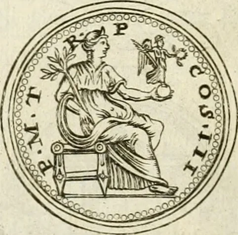 An illustration from Veterum Romanorum Religio castrametatio, disciplina militaris ut & balneae ex antiquis numismatibus & lapidibus demonstrata, 1686, leaf 161