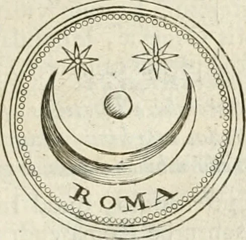 An illustration from Veterum Romanorum Religio castrametatio, disciplina militaris ut & balneae ex antiquis numismatibus & lapidibus demonstrata, 1686, leaf 162