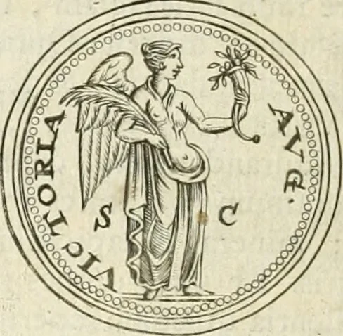 An illustration from Veterum Romanorum Religio castrametatio, disciplina militaris ut & balneae ex antiquis numismatibus & lapidibus demonstrata, 1686, leaf 165
