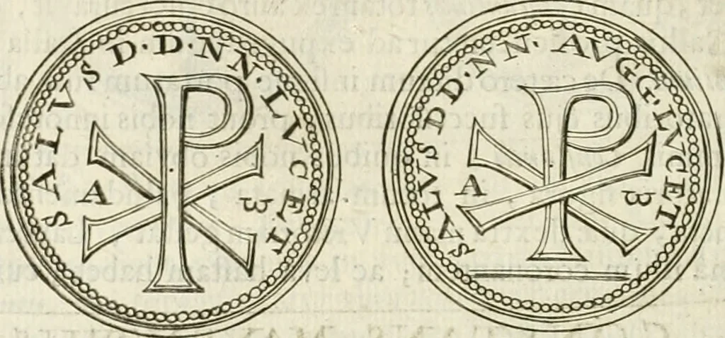 An illustration from Veterum Romanorum Religio castrametatio, disciplina militaris ut & balneae ex antiquis numismatibus & lapidibus demonstrata, 1686, leaf 169