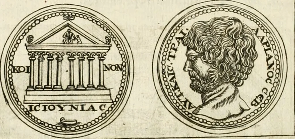 An illustration from Veterum Romanorum Religio castrametatio, disciplina militaris ut & balneae ex antiquis numismatibus & lapidibus demonstrata, 1686, leaf 17
