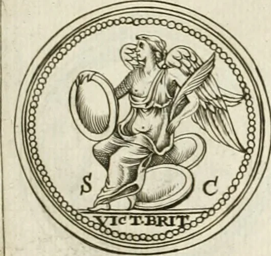 An illustration from Veterum Romanorum Religio castrametatio, disciplina militaris ut & balneae ex antiquis numismatibus & lapidibus demonstrata, 1686, leaf 170