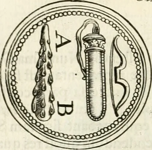 An illustration from Veterum Romanorum Religio castrametatio, disciplina militaris ut & balneae ex antiquis numismatibus & lapidibus demonstrata, 1686, leaf 177