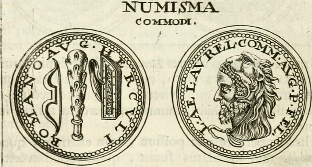 An illustration from Veterum Romanorum Religio castrametatio, disciplina militaris ut & balneae ex antiquis numismatibus & lapidibus demonstrata, 1686, leaf 177