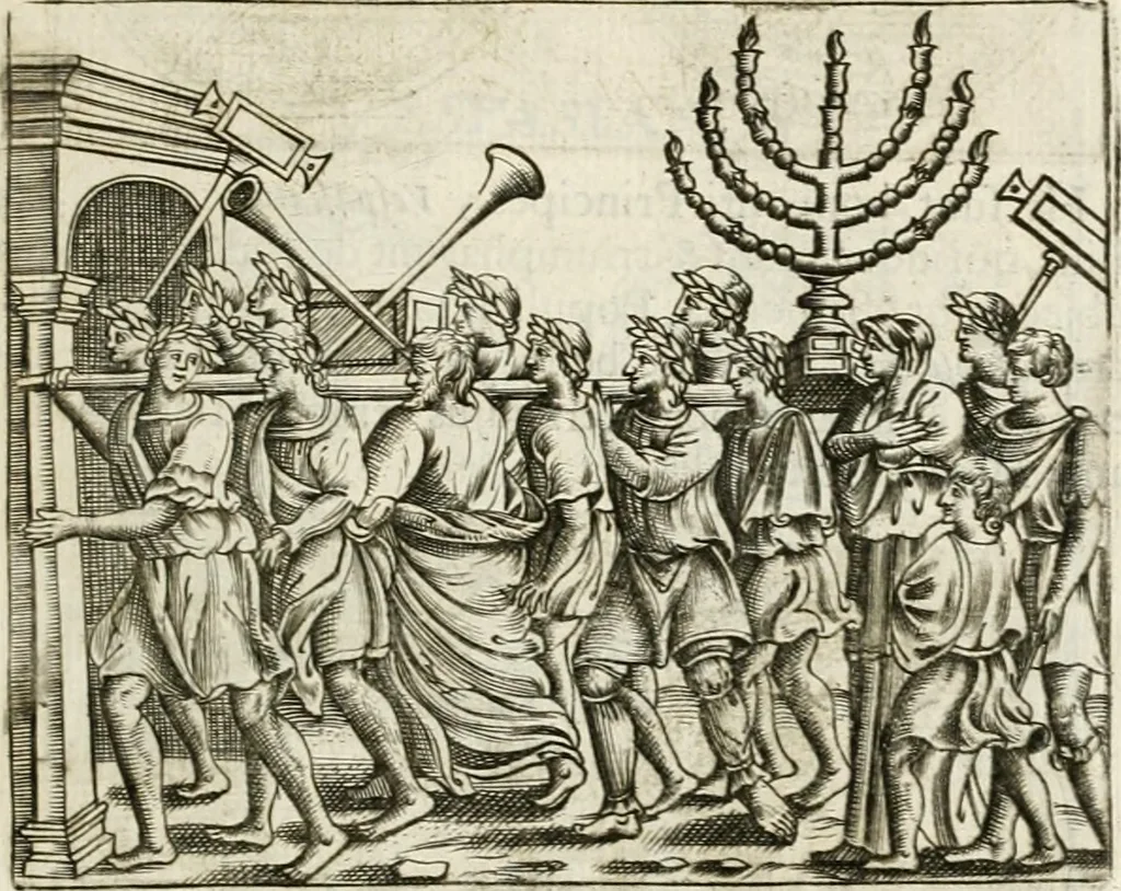 An illustration from Veterum Romanorum Religio castrametatio, disciplina militaris ut & balneae ex antiquis numismatibus & lapidibus demonstrata, 1686, leaf 18