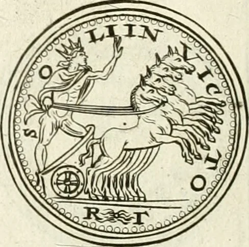 An illustration from Veterum Romanorum Religio castrametatio, disciplina militaris ut & balneae ex antiquis numismatibus & lapidibus demonstrata, 1686, leaf 185