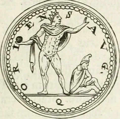 An illustration from Veterum Romanorum Religio castrametatio, disciplina militaris ut & balneae ex antiquis numismatibus & lapidibus demonstrata, 1686, leaf 188