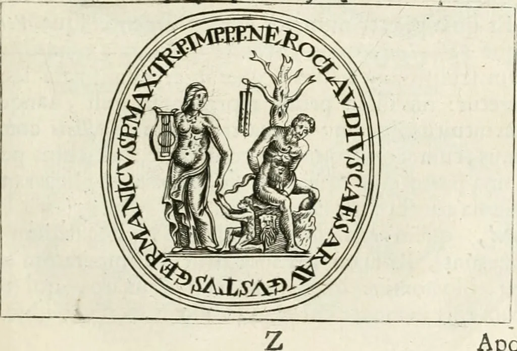 An illustration from Veterum Romanorum Religio castrametatio, disciplina militaris ut & balneae ex antiquis numismatibus & lapidibus demonstrata, 1686, leaf 190