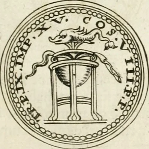 An illustration from Veterum Romanorum Religio castrametatio, disciplina militaris ut & balneae ex antiquis numismatibus & lapidibus demonstrata, 1686, leaf 192