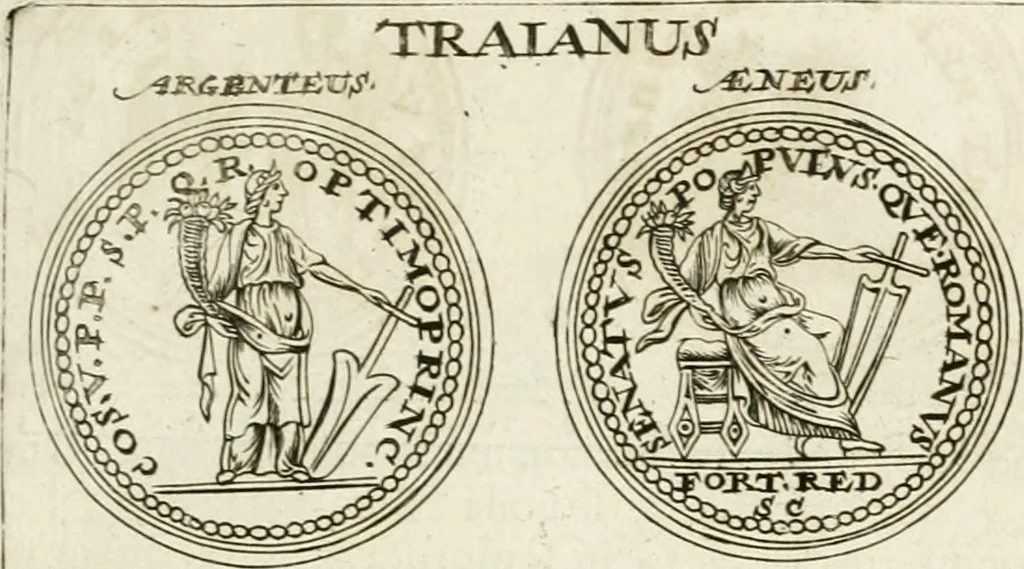 An illustration from Veterum Romanorum Religio castrametatio, disciplina militaris ut & balneae ex antiquis numismatibus & lapidibus demonstrata, 1686, leaf 194