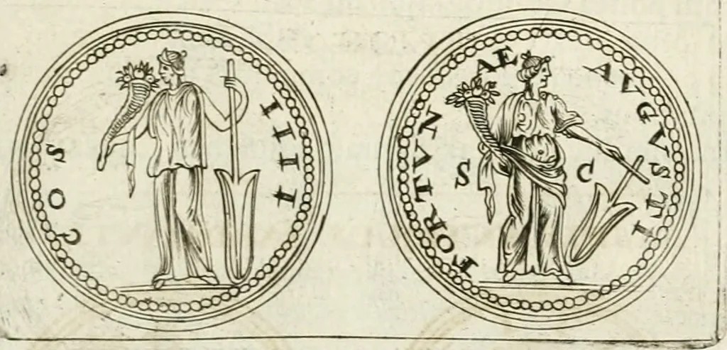 An illustration from Veterum Romanorum Religio castrametatio, disciplina militaris ut & balneae ex antiquis numismatibus & lapidibus demonstrata, 1686, leaf 194