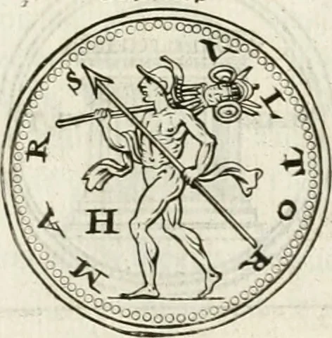 An illustration from Veterum Romanorum Religio castrametatio, disciplina militaris ut & balneae ex antiquis numismatibus & lapidibus demonstrata, 1686, leaf 198