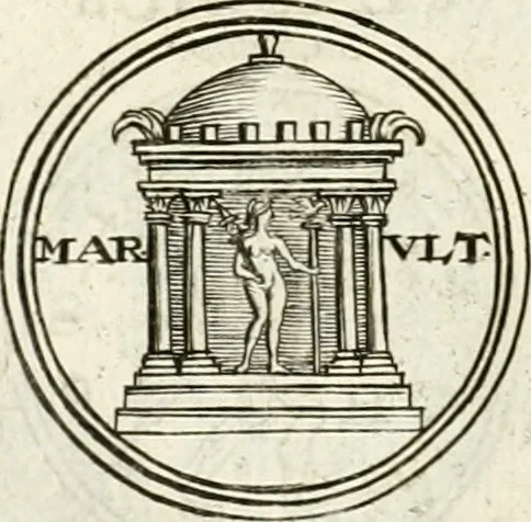 An illustration from Veterum Romanorum Religio castrametatio, disciplina militaris ut & balneae ex antiquis numismatibus & lapidibus demonstrata, 1686, leaf 199