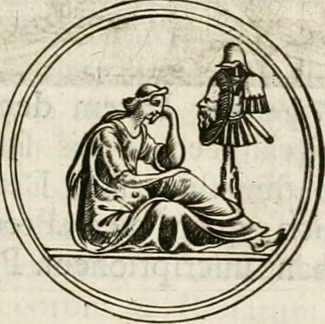 An illustration from Veterum Romanorum Religio castrametatio, disciplina militaris ut & balneae ex antiquis numismatibus & lapidibus demonstrata, 1686, leaf 20