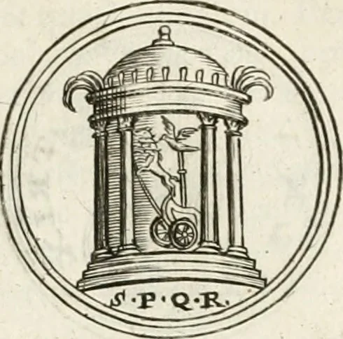 An illustration from Veterum Romanorum Religio castrametatio, disciplina militaris ut & balneae ex antiquis numismatibus & lapidibus demonstrata, 1686, leaf 200