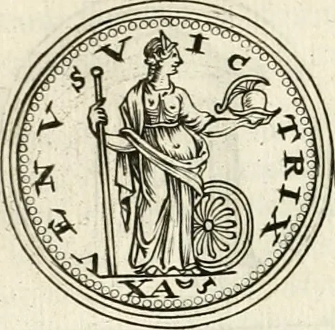 An illustration from Veterum Romanorum Religio castrametatio, disciplina militaris ut & balneae ex antiquis numismatibus & lapidibus demonstrata, 1686, leaf 201