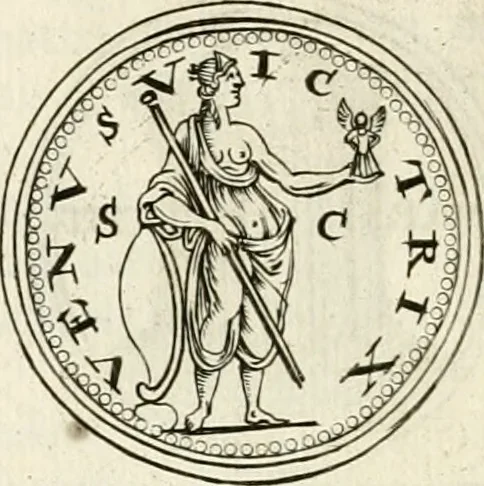 An illustration from Veterum Romanorum Religio castrametatio, disciplina militaris ut & balneae ex antiquis numismatibus & lapidibus demonstrata, 1686, leaf 201