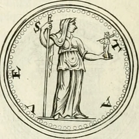 An illustration from Veterum Romanorum Religio castrametatio, disciplina militaris ut & balneae ex antiquis numismatibus & lapidibus demonstrata, 1686, leaf 207