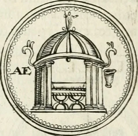 An illustration from Veterum Romanorum Religio castrametatio, disciplina militaris ut & balneae ex antiquis numismatibus & lapidibus demonstrata, 1686, leaf 208