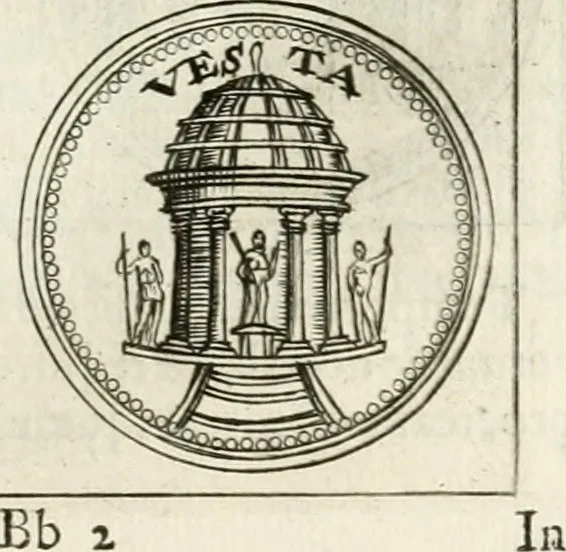 An illustration from Veterum Romanorum Religio castrametatio, disciplina militaris ut & balneae ex antiquis numismatibus & lapidibus demonstrata, 1686, leaf 208