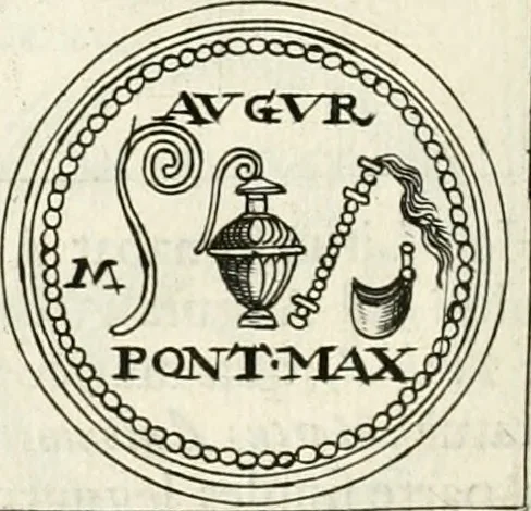 An illustration from Veterum Romanorum Religio castrametatio, disciplina militaris ut & balneae ex antiquis numismatibus & lapidibus demonstrata, 1686, leaf 219