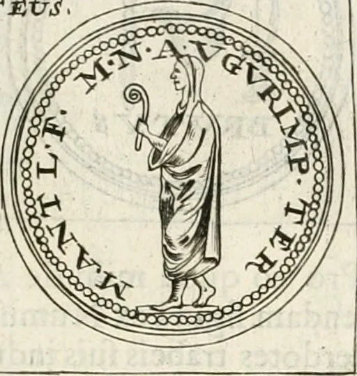 An illustration from Veterum Romanorum Religio castrametatio, disciplina militaris ut & balneae ex antiquis numismatibus & lapidibus demonstrata, 1686, leaf 220