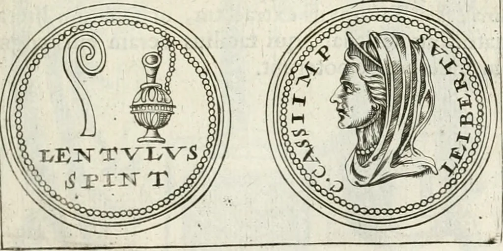 An illustration from Veterum Romanorum Religio castrametatio, disciplina militaris ut & balneae ex antiquis numismatibus & lapidibus demonstrata, 1686, leaf 220