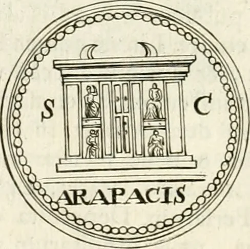An illustration from Veterum Romanorum Religio castrametatio, disciplina militaris ut & balneae ex antiquis numismatibus & lapidibus demonstrata, 1686, leaf 23