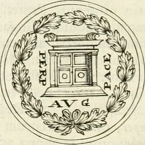 An illustration from Veterum Romanorum Religio castrametatio, disciplina militaris ut & balneae ex antiquis numismatibus & lapidibus demonstrata, 1686, leaf 23