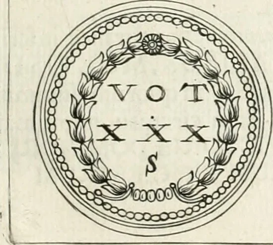 An illustration from Veterum Romanorum Religio castrametatio, disciplina militaris ut & balneae ex antiquis numismatibus & lapidibus demonstrata, 1686, leaf 238