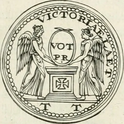 An illustration from Veterum Romanorum Religio castrametatio, disciplina militaris ut & balneae ex antiquis numismatibus & lapidibus demonstrata, 1686, leaf 240