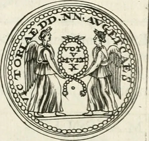 An illustration from Veterum Romanorum Religio castrametatio, disciplina militaris ut & balneae ex antiquis numismatibus & lapidibus demonstrata, 1686, leaf 240